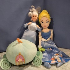 Disney Cinderella Plush Bundle Fairy Godmother Doll Pumpkin Carriage Lot
