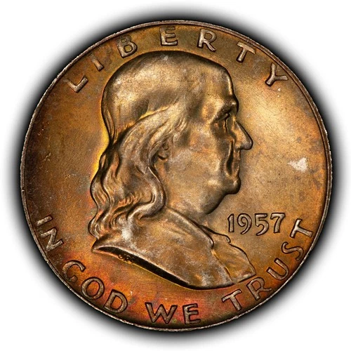 1957-D 50c Franklin Half Dollar - PQ Neon Mint Set Toning - BU - VIDEO - H3822