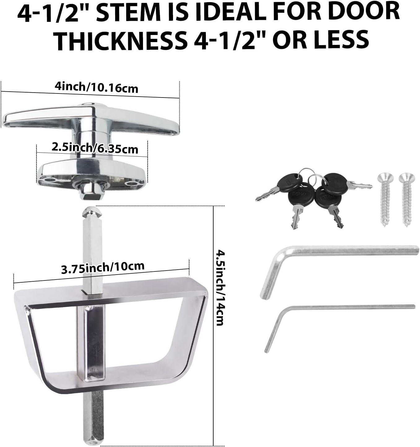 Shed Door Latch T-Handle Lock Kit with 4 Keys, BTEOBFY 4-1/2" 4.5inch, Silver 
