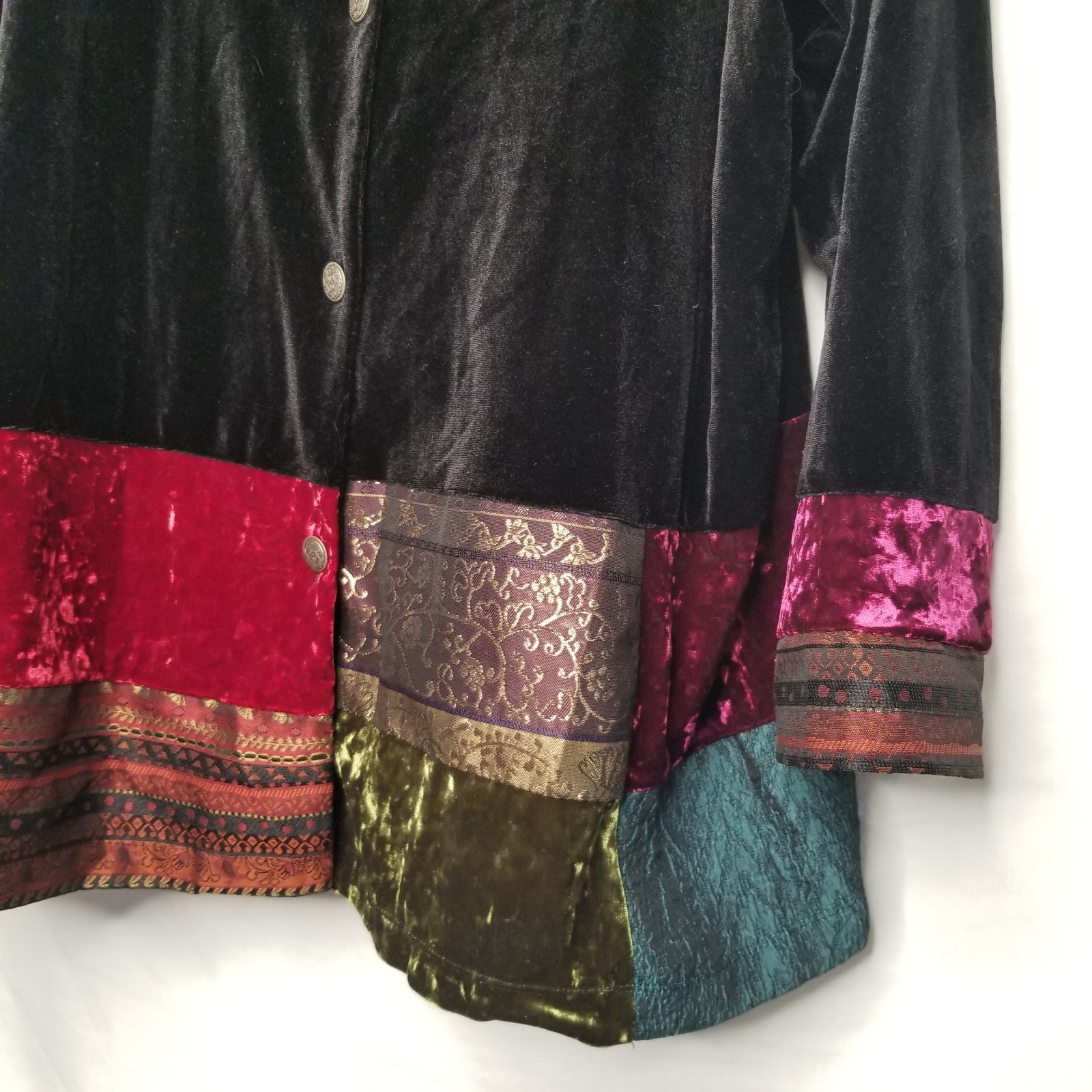 Notations Black Velvet Patchwork Shirt Jacket Siz… - image 4