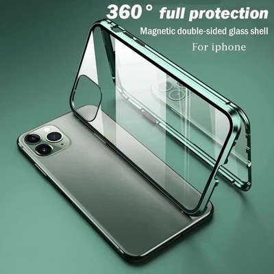 360° Magnet Metall Hülle für iPhone 16 15 14 13 12 11 Pro Max Doppel Glas Cover