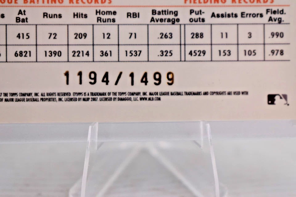 JOE DiMAGGIO 2007 E-Topps Refractor Uncirculated # 1499 Made - Image 4 of 4