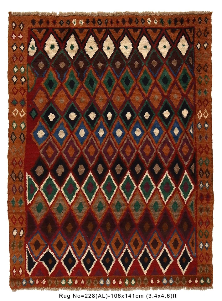 Alfombra tradicional vintage anudada a mano alfombra de lana oriental de 4,63 x 3,48 pies Foto 2 de 4