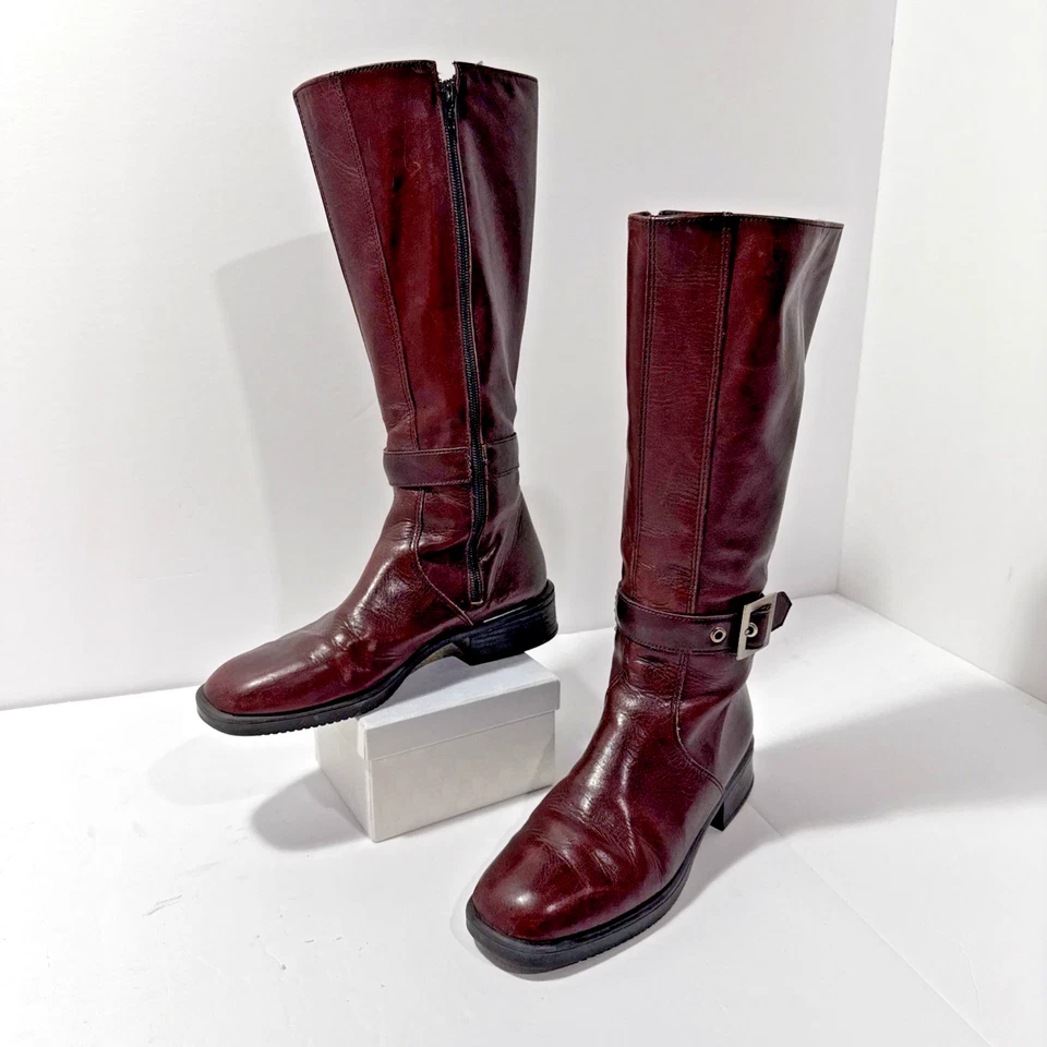 Botas largas de cuero marrón oscuro altas impermeables Hush Puppies para mujer 8 M Foto 3 de 4