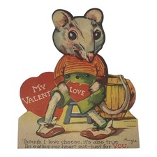 Vtg 1930s Mechanical Valentine Card Anthropomorphic Mouse Eating My Heart Out