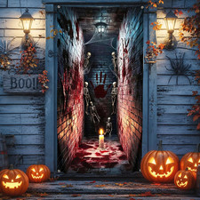 Halloween Door Banner, Scary Skeleton Corridor Door Cover Decorations