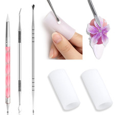 3D Nail Art Sculpting Tools Set, 3 Pack Dual-Head Carving Pens with 2 Silicone F