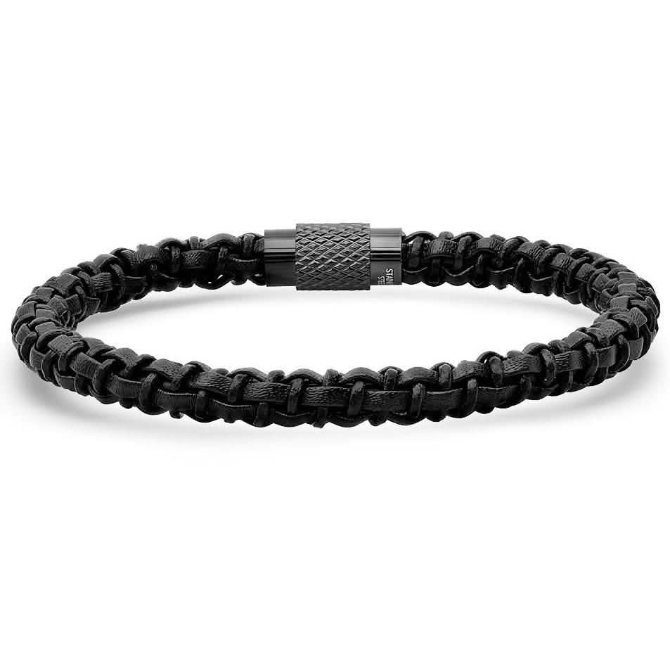 Men's Black Braided Leather Bracelet with Black IP Stainless Steel Accented