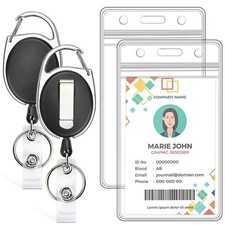 2 Pack Vertical ID Badge Holder with Retractable Badge Reel