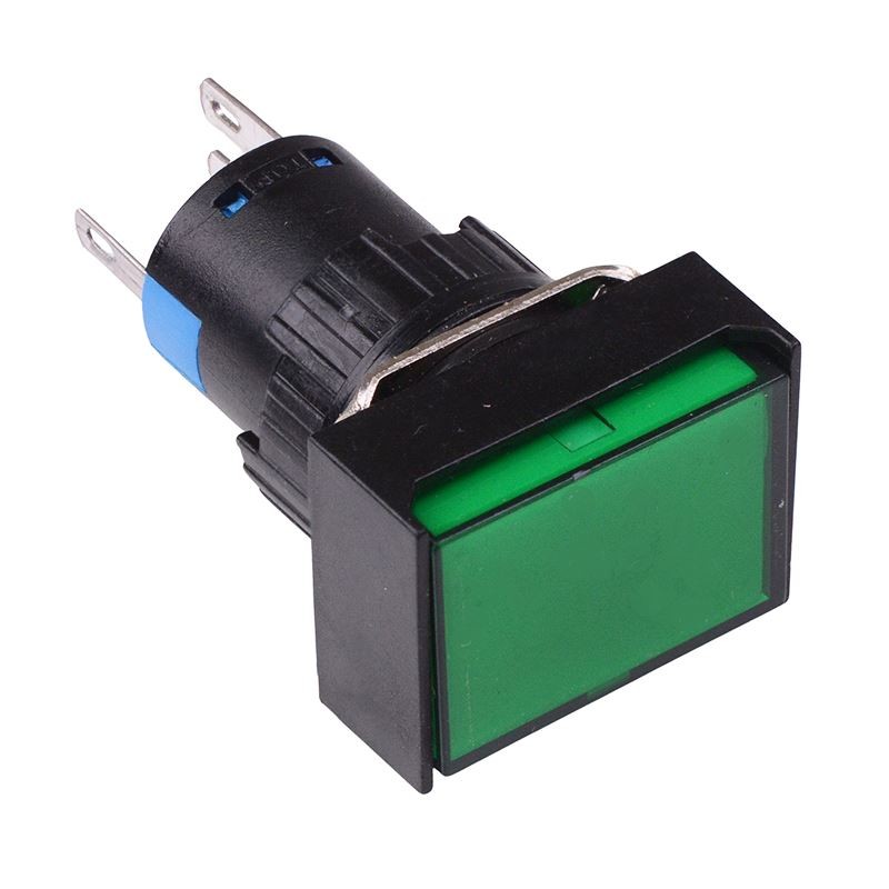 Green Rectangle Latching 16mm Push Button Switch NO/NC 230V