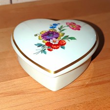 Gerold-Tettau Porzellan Bonboniere Herz Deckel Blumen Goldrand 11x10x4cm