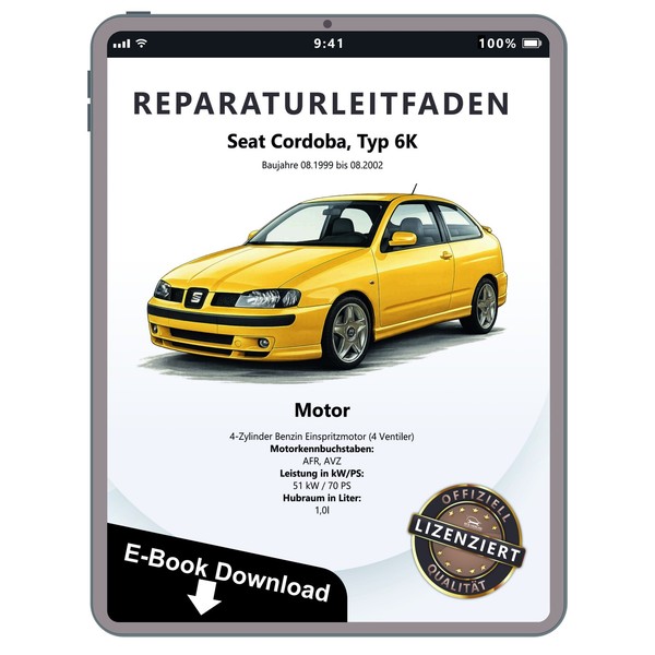 Seat Cordoba 6K 1999-2002 4-Zyl. Benzinmotor 70 PS Werkstatthandbuch PDF Datei-image