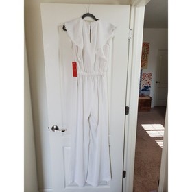 Monique Lhuillier Ivory Brady Eyelet Trim Ruffle Sleeve Bridal Jumpsuit NWT Sz 2