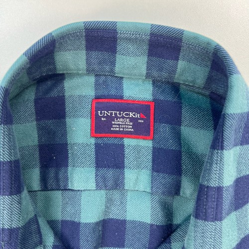 UNTUCKit Camicia con bottoni uomo grande verde a quadri flanella cotone antirughe - Foto 3 di 7