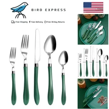 Deep Green Silverware Set, 20 Piece Stainless Steel Color Handle Flatware, Retro
