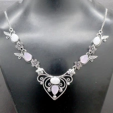 Moonstone&Rose Quartz Gemstone 925 Sterling Silver Jewelry Necklace Size-17-18"