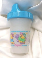 Vintage 1998 Playtex Sippy Cup Blue Lid w/Valve Baby Chicks Baseball 90s EUC