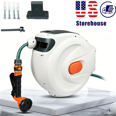 Retractable Garden Hose Reel Water Hose Reel 65'x5/8'' 180° Swivel Wall-Mounted