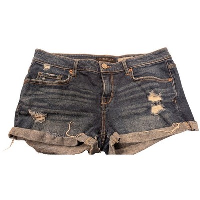 Aeropostale Womens Shorty Distressed Denim Shorts Dark Wash Size 10 Low Rise