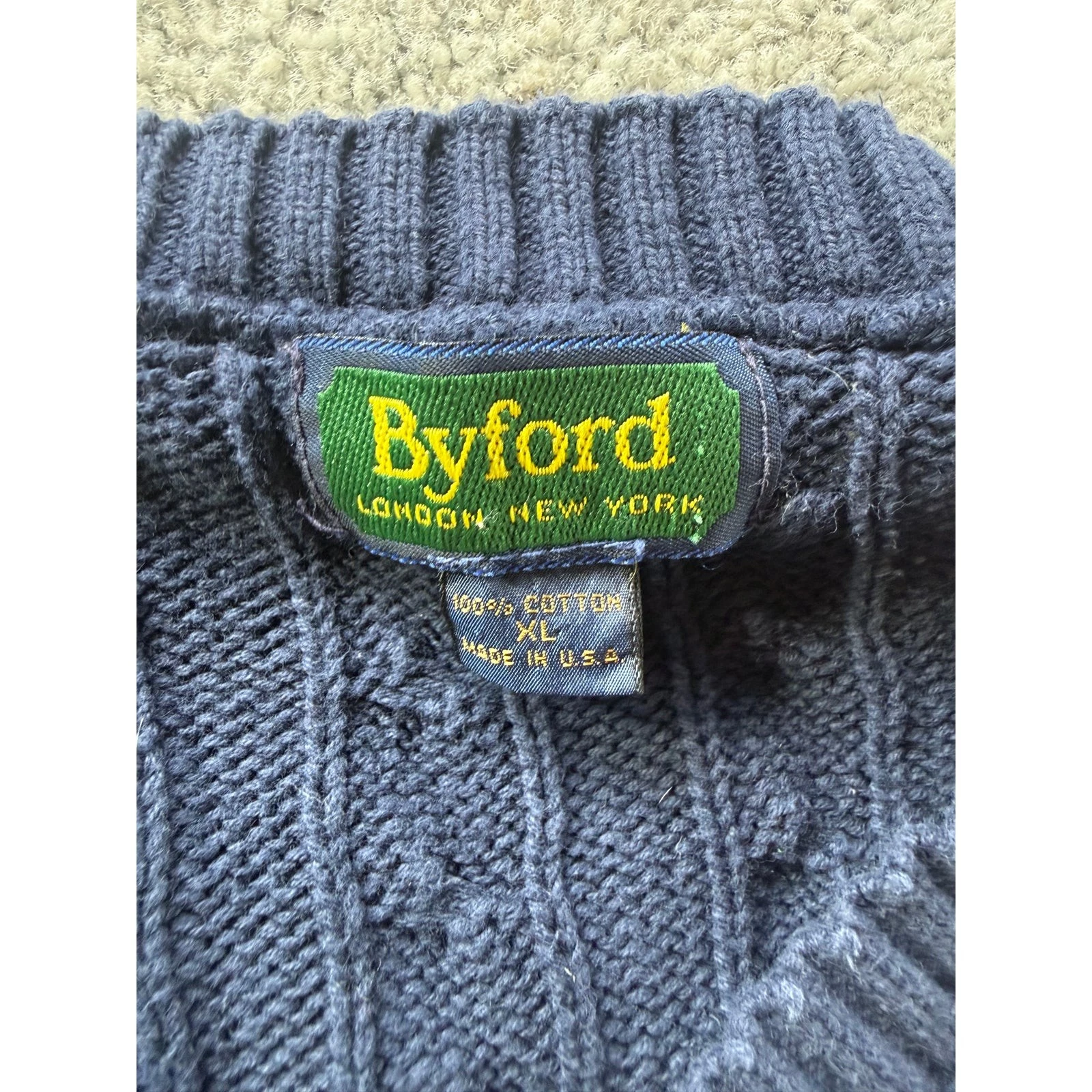 Vintage Byford Men's 100% Cotton Cable Knit Sweater Vest Blue | Size XL - product detail image 3