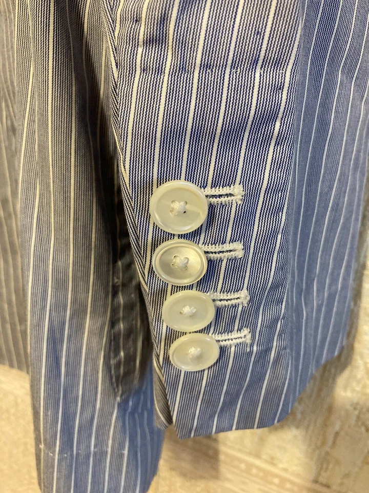 Blazer Traje Chaqueta Vintage Pal Zileri Azul Rayas Algodón Hombres Retro.Talla.-M Foto 3 de 4