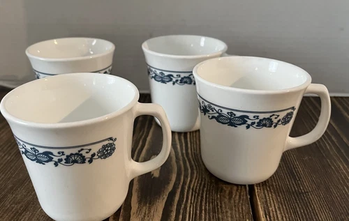 Corning Ware Corelle OLD TOWN BLUE Onion Vintage Coffee Tea Cups Mugs - Set of 4