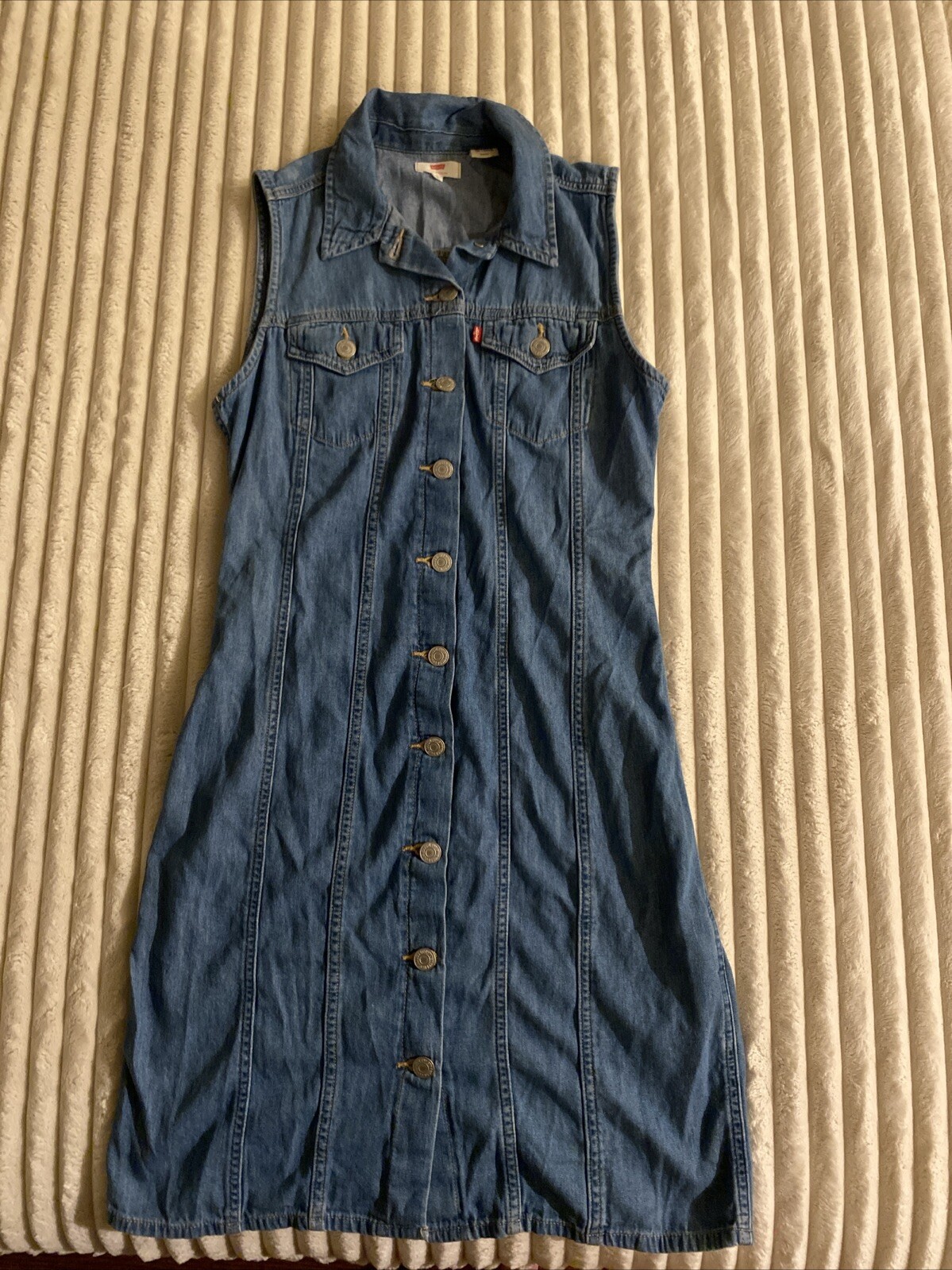 Levi’s Sleeveless Denim Button Front Shirt Dress Blue Cotton Women’s Small