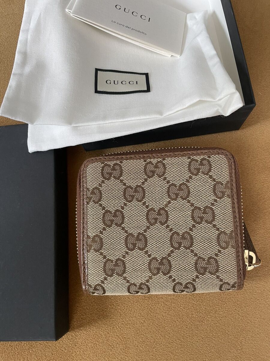 New Gucci Beige Brown Signature GG Small Bifold Zipper Women New Gucci Beige Brown Signature GG Small Bifold Zipper Women