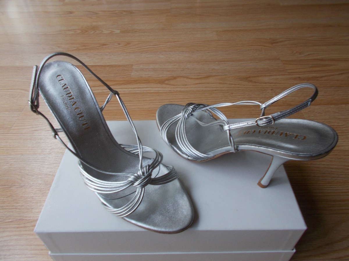 Claudia Ciuti Strappy Sandals Heels Slingbacks Silver Nappa