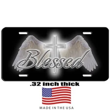 Blessed  vanity license plate car truck SUV tag black and white 