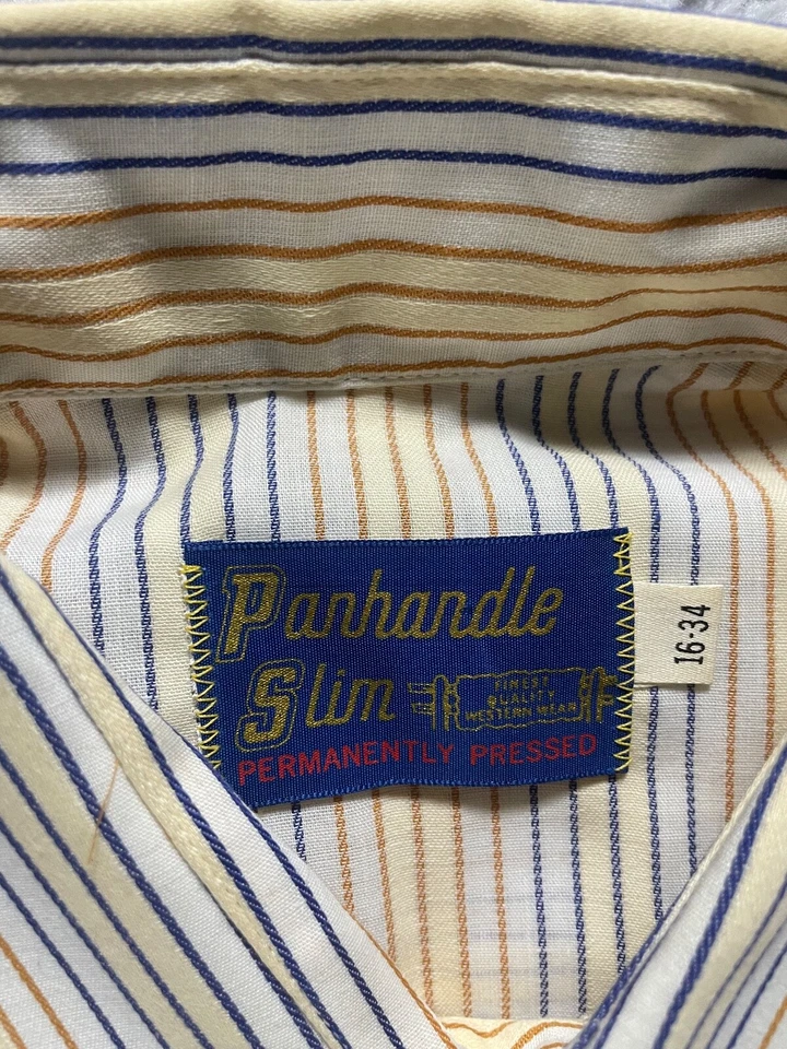 Panhandle Slim Shirt Mens 16-34 Yellow Pearl Snap Western Striped Double Pocket - Image 3 of 3
