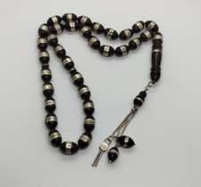 Tasbih Natural Kuka Wood Sterling Silver Inlaid Islamic Prayer 33 Beads