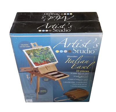 BATTAT INC ARTIST'S STUDIO WOODEN ITALIAN EASEL PORTABLE with 33 PIECE PAINT SET