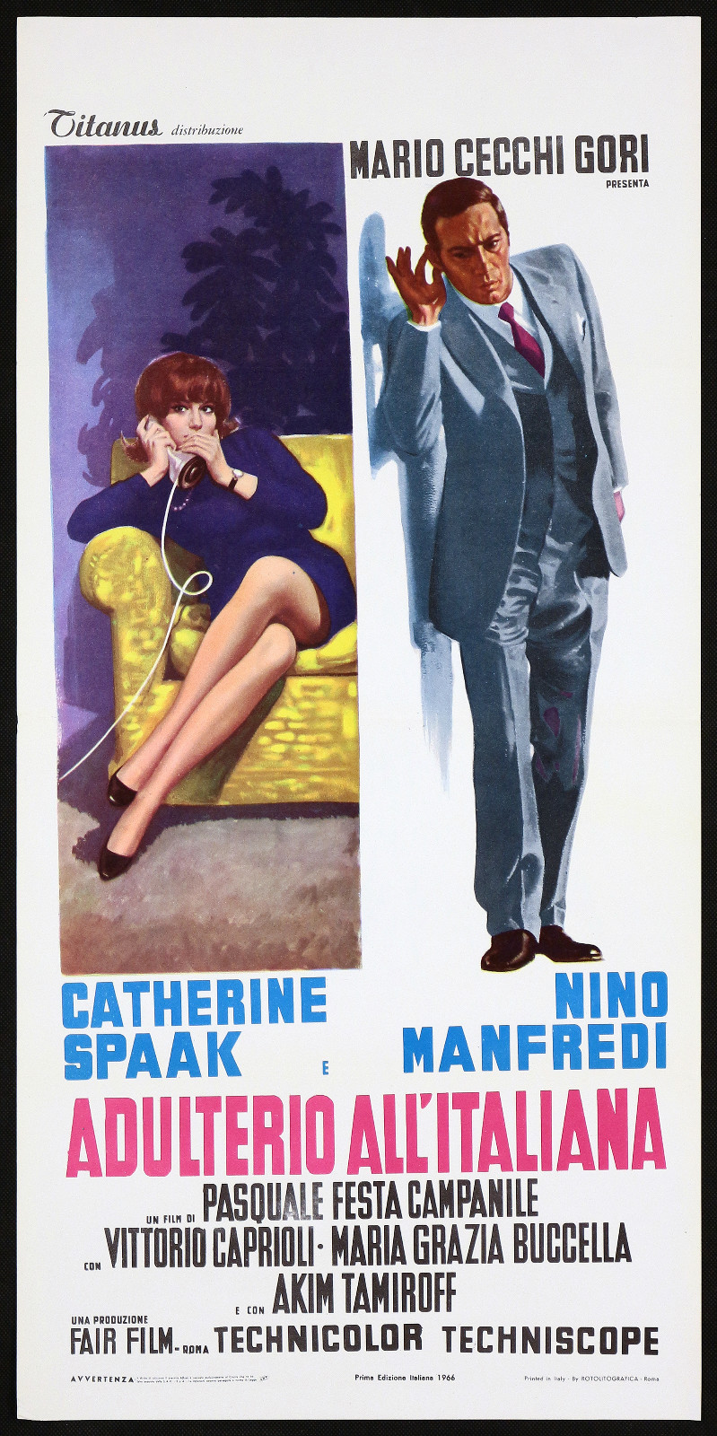 Locandina originale film Adulterio all'italiana (1967) - Regia di Pasquale Festa Campanile
