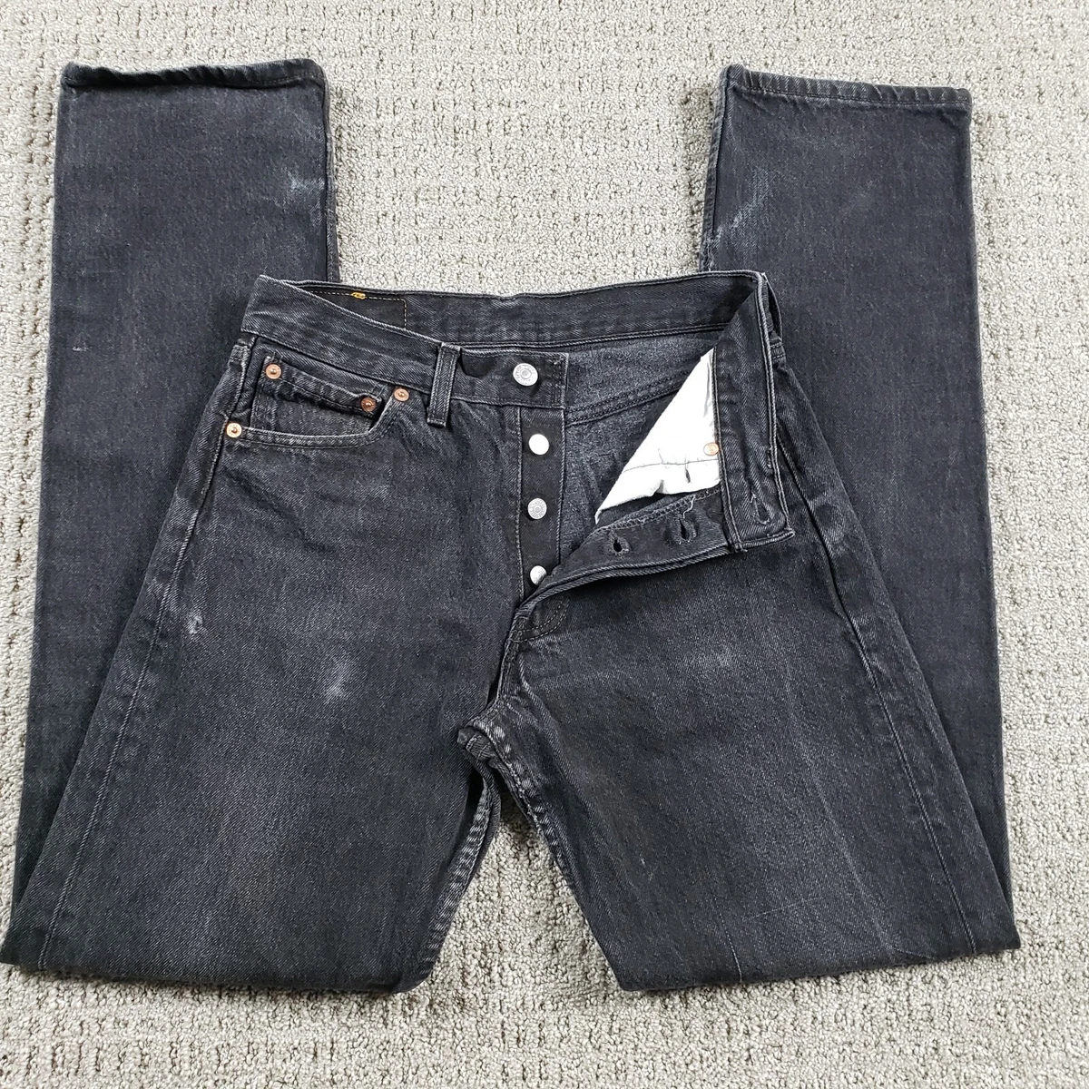 Vtg 501 Jeans 28x32 Black Made in Distressed Fly Pant 30x34 | eBay