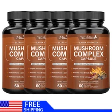 Mushroom Complex Supplement Capsules - 10 Mushrooms Lions Mane, Reishi, Chaga