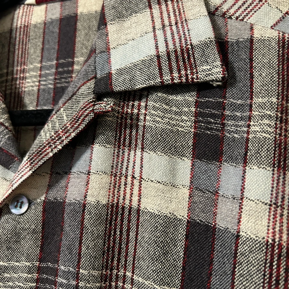 复古 20 世纪 50 年代 McGregor 格子羊毛混纺口袋纽扣衬衫环领 Rockabilly — 第 3/4 张图片