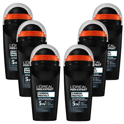 6x 50ml Loreal Men Expert Anti Transpirant Deo Carbon Protect 5 in 1 Roll On