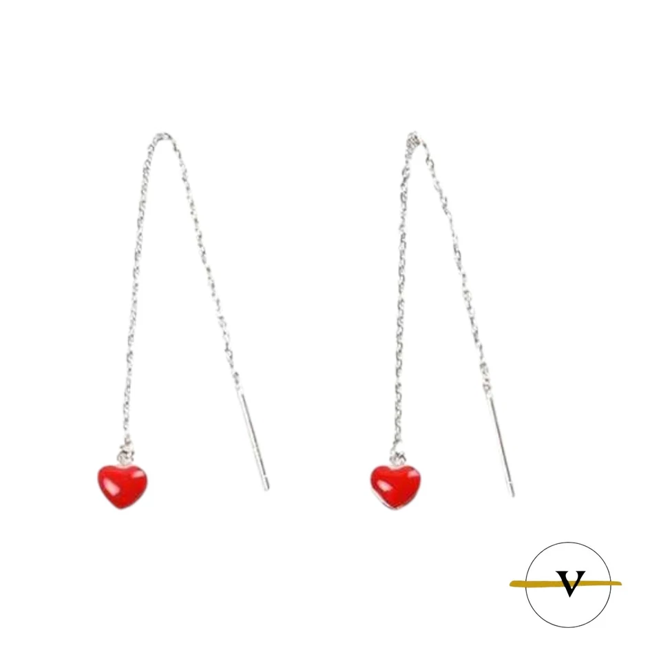 ORECCHINI DONNA LUNGHI CON PENDENTE  A CUORE  IN ARGENTO 925 RODIATO - Immagine 2 di 4