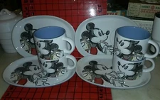 Vintage Authentic Disney 8 pc Snack Plate & Soup Mug Stoneware 4 sets EUC