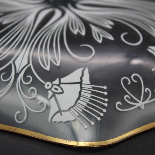 4 Platos Antiguos Art Nouveau Vidrio Reverso Blanco Superposición Amapola Borde 24K 6" - Imagen 7 de 9
