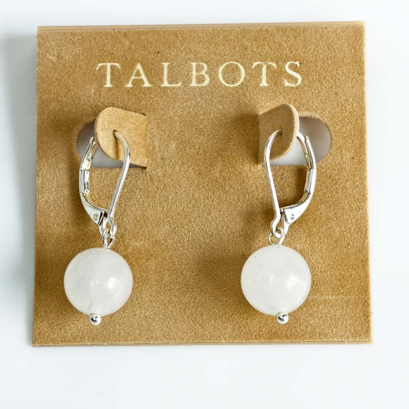 Talbots Minimalist White Jade Bead Drop Earrings for Women Everyday Chic Jewelry