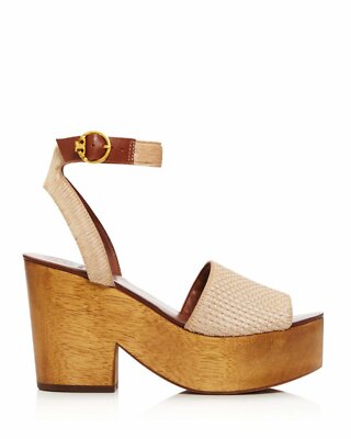 $400 TORY BURCH Camilla Calf Hair Leather Platform sandals