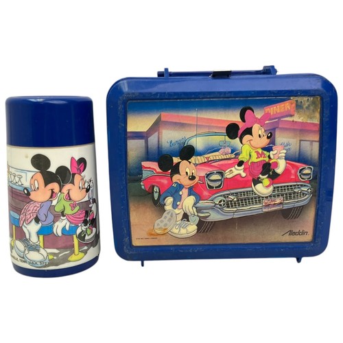 Vintage Mickey Minnie Mouse Pluto Diner Plastic Lunchbox & Thermos 80s Aladdin