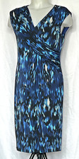 Donna Morgan Blue Abstact Print Poly Knit Wrap Front Sleeveless Sheath Dress 4