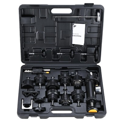 #ad 18PC Auto Radiator Pressure Cooling Leak Tester Kit Cap Pump Thermometer $44.99