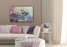 OOAK Original Mixed Media Acrylic Painting Floral Landscape Lavender 24x36