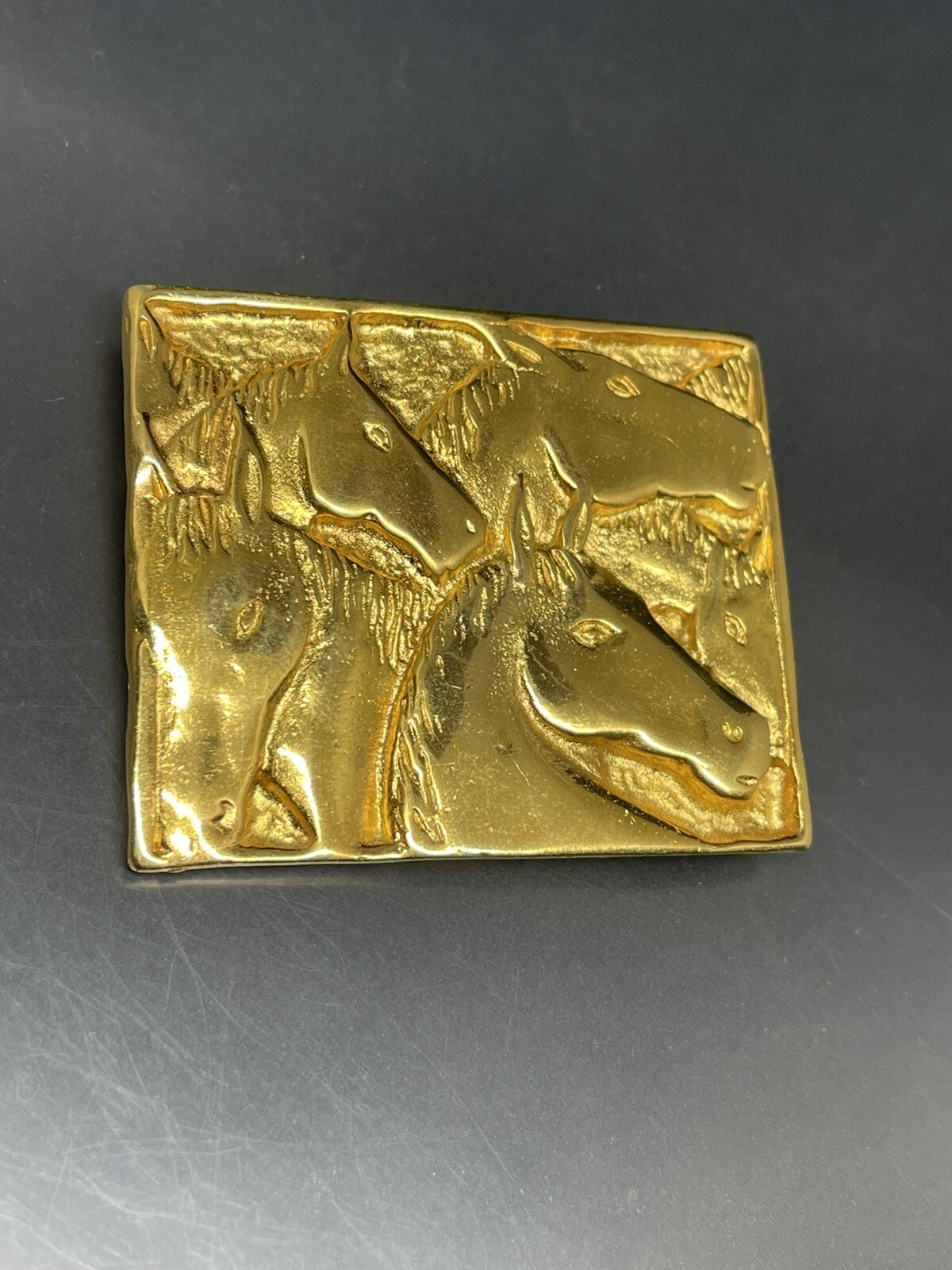 Vintage Signed Paquette Shiny Textured Gold Tone Hors… Gem