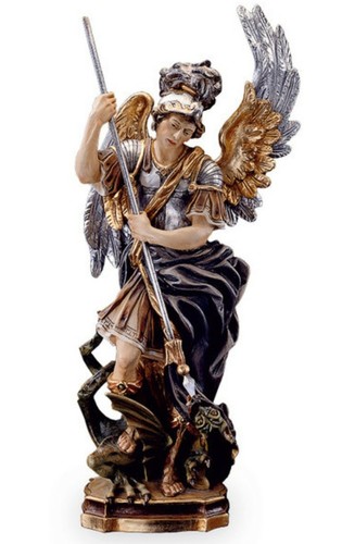 Statuette Saint Archange Michel En Bois D'érable – 20 Cm, Sculpture Italienne