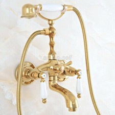Gold Color Brass Wall Mount Clawfoot Bathtub Faucet Filler Tap With Hand Shower